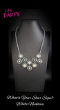 What's Your Star Sign - Yellow - White Iridescent Gems Centered in a Silver Starry Centerpiece Short Necklace