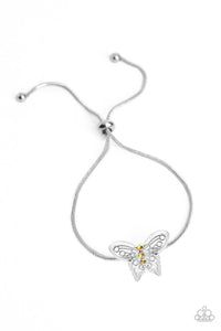 Wings of Wonder - Yellow Rhinestones Silver Butterfly Sliding Knot Bracelet