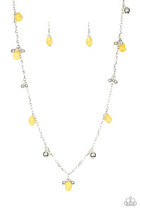 Both Feet on The Ground - Yellow Pebbles Silver Beads Long Necklace