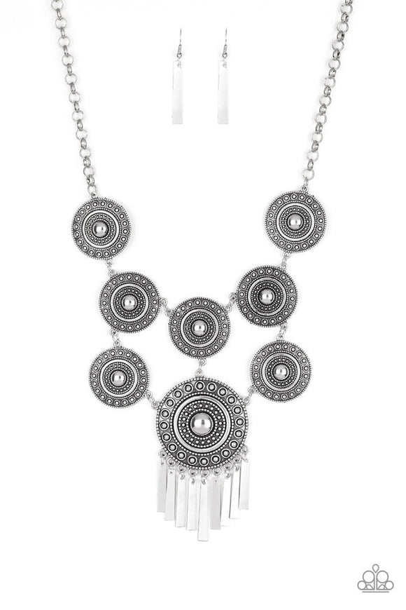 Modern Medalist - Silver Discs Tribal Patterns Short Necklace