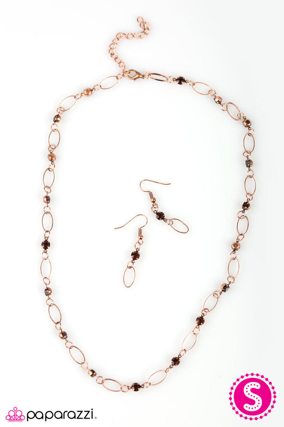 Best of the Classics - Copper Links Brown Rhinestones Short Necklace