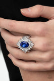 Five Star Stunner - Blue Oversized Oval Gem White Rhinestones Wide Band Ring