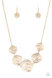 Rosy Rosette - Black/Gunmetal - Gold Rosebud Frames Short Necklace