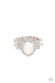 Dazzling I Do's - White Oval Gem Thin Band Ring Fashion Fix Exclusive