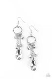 Glammed Up Goddess - Silver Chains White Crystal-Like Beads Fishhook Earrings