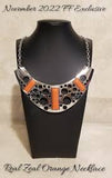 Real Zeal - Orange Rectangular Beads Silver Stenciled Plate Short Necklace - Fashion Fix Exclusive Necklace  Nov. 2022