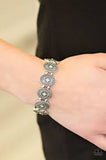 Girl Grandeur - Green Rhinestones Ornate Silver Frames Stretchy Bracelet