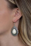 Mountain Mover - White Teardrop Stone Fishhook Earrings