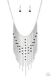 first Class Fringe - Blue - Black Metallic Crytal-Like Beads Silver Chains Fringe Short Necklace