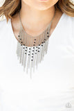 first Class Fringe - Blue - Black Metallic Crytal-Like Beads Silver Chains Fringe Short Necklace