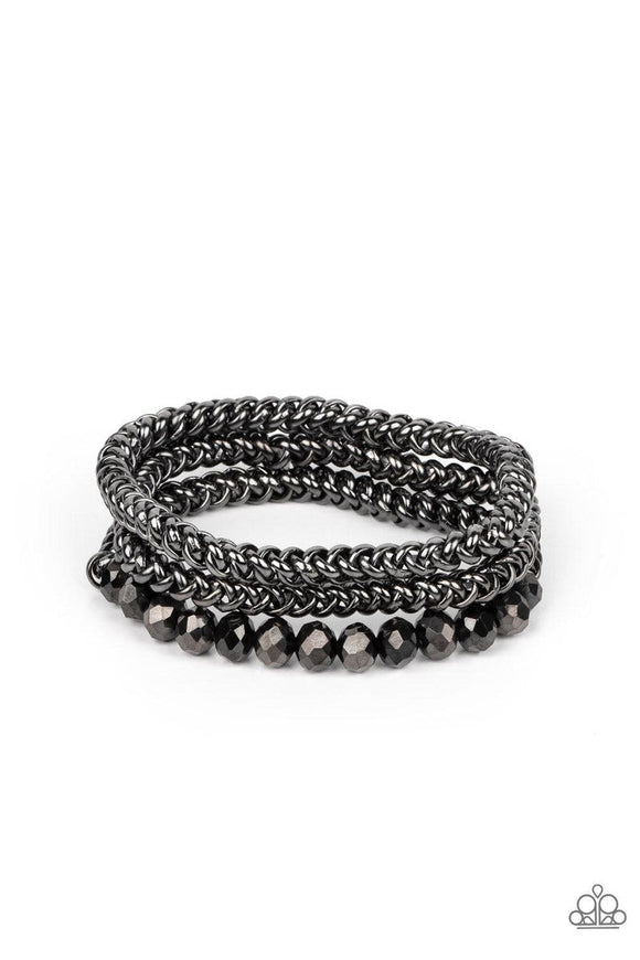 Gutsy and Glitzy - Black/Gunmetal Chains Hematite Beads Stretchy Bracelet