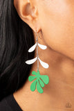 Palm Beach Bonanza - Yellow - Green Painted Metal Palm Leaf with Silver Leaves Fishhook Earrings