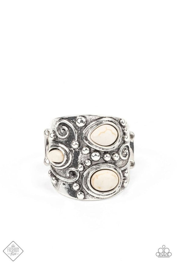 Modern Mountain Ranger - White Earthy Collection Stones Wide Band Ring Fashion Fix Ring