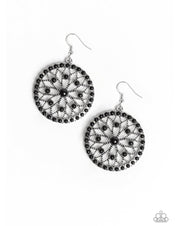 Merry Mandalas - Black Dainty Beads Silver Floral Mandala-Like Filigree Fishhook Earrings