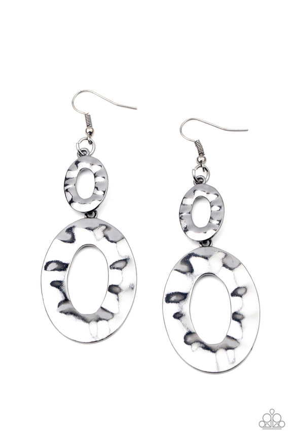 Bring On the Basics - Black/Gunmetal Ovals Hammered Fishhook Earrings