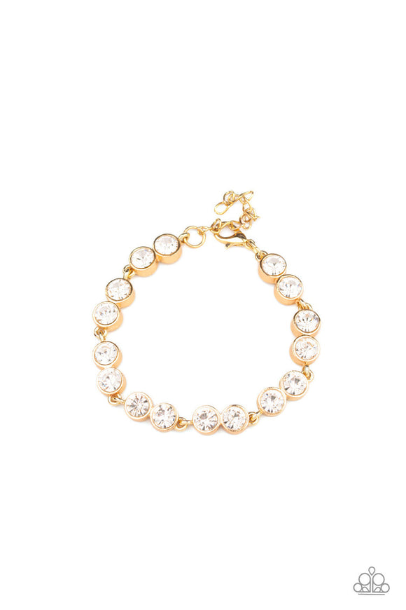 By All Means - Gold Frames White Rhinestones Clasp Bracelet