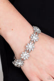 Premium Perennial - White Oversized Rhinestones Silver Stretchy Bracelet