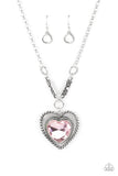 Heart Full of Fabulous - Multi - Pink Oversized Iridescent Heart Gem Inside Silver Heart Short Necklace