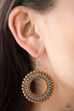 Rural Ripple - Orange/Almond Beads Around A Hoop Fishhook Earrings