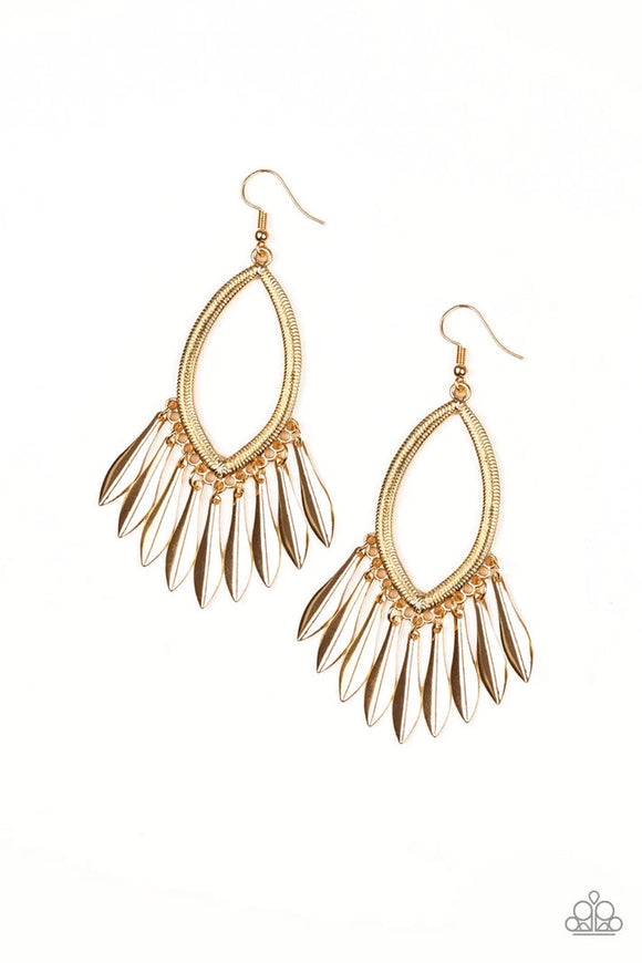 My Flair Lady - Gold Frames Edgy Fringe Fishhook Earrings