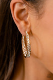 GLITZY By Association - White/Silver - Gold Hoop and White Rhinestones Inside and Outside of Hoop Earrings