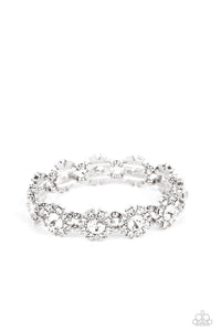 Premium Perennial - White Oversized Rhinestones Silver Stretchy Bracelet