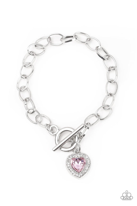 Going Steady - Pink Heart-Shaped Rhinestone Toggle Bracelet