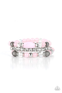 Ethereal Etiquette - Pink Cloudy Beads White Rhinestones Stretchy Bracelet