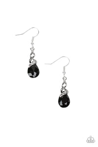 Totally Timeless - Black Teardrop Gem Silver Wire-Like Frame Fishhook Earrings