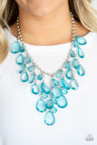 Irresistible Iridescence - Blue Glassy Teardrop Beads Short Necklace