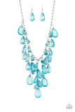 Irresistible Iridescence - Blue Glassy Teardrop Beads Short Necklace