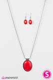 Lounging At the Lagoon - Black - Red Bead Pendant Short Necklace