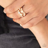 Treasure Treatment - Gold Band White Rhinestones Wide Band Ring Exclusive Ring