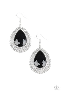 Millionaire Debonair - Black Teardrop Rhinestone White Rhinestones Fishhook Earrings