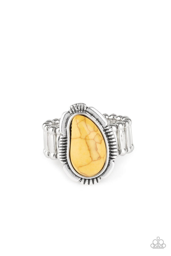 Mineral Mood - Yellow Teardrop Stone Silver Wide Band Ring