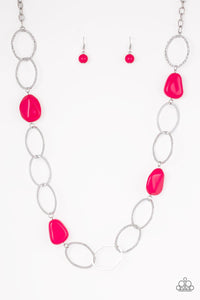 Modern Day Malibu - Black - Pink Oversized Faux Rock Bead Long Necklace