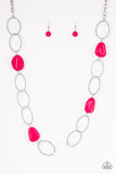 Modern Day Malibu - Black - Pink Oversized Faux Rock Bead Long Necklace