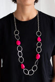 Modern Day Malibu - Black - Pink Oversized Faux Rock Bead Long Necklace