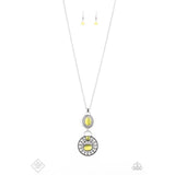 Hook, Vine, and Sinker - Yellow Cat's Eye Stones Silver Filigree Frames Long Necklace - Fashion Fix Necklace