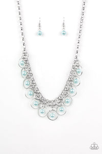 Party Time - Blue - Pink Pearls Silver airy Hoops Short Necklace