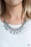 Party Time - Blue - Pink Pearls Silver airy Hoops Short Necklace