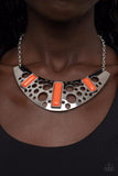 Real Zeal - Orange Rectangular Beads Silver Stenciled Plate Short Necklace - Fashion Fix Exclusive Necklace  Nov. 2022