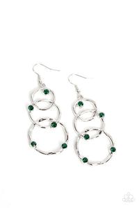 revolving radiance - Green Rhinestones Silver Circles Fishhook Earrings