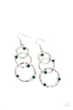 revolving radiance - Green Rhinestones Silver Circles Fishhook Earrings