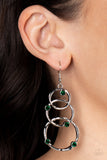 revolving radiance - Green Rhinestones Silver Circles Fishhook Earrings