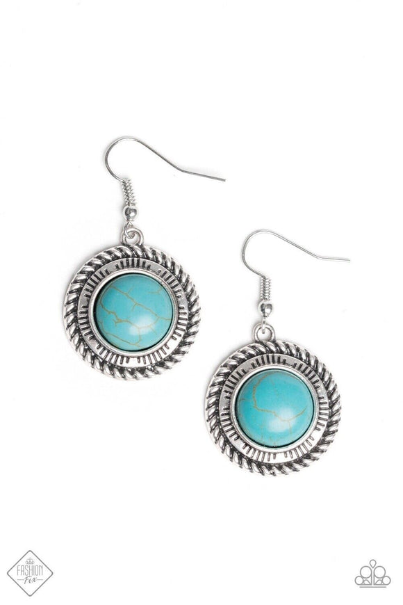 Natural Born Nomad - Blue/Turquoise Stone Silver Frame Fishhook Earrings - FF Earings