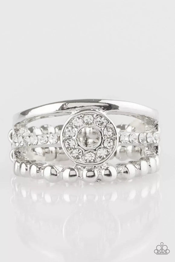 Cost of Living - White Rhinestones Encrusted Band Wide Band Ring