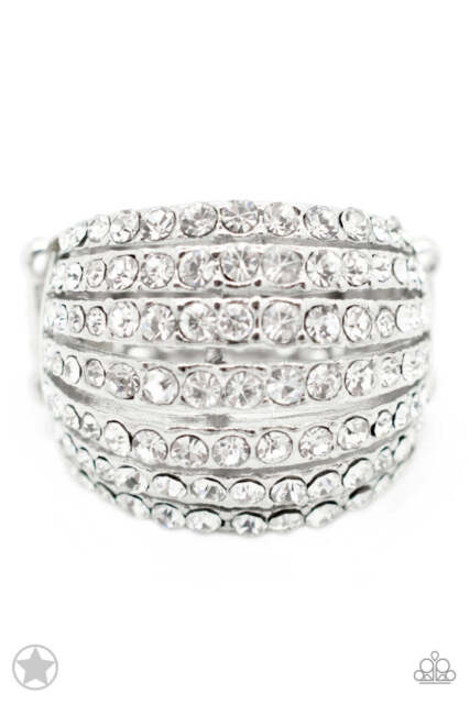 Blinding Brilliance - White Rhinestones Stacked Wide Band Ring Blockbuster