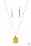 Shimmering Seafloors - Yellow Frame with Shell-Like Iridescent Sprinkles Long Necklace