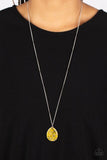 Shimmering Seafloors - Yellow Frame with Shell-Like Iridescent Sprinkles Long Necklace